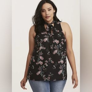 Torrid Floral Print Georgette Tie Neck Blouse, Size 1